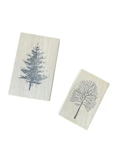 Two Wood Mounted Rubber Stamps Tree Plant Stamps EUC - Medium - Picture 1 of 8