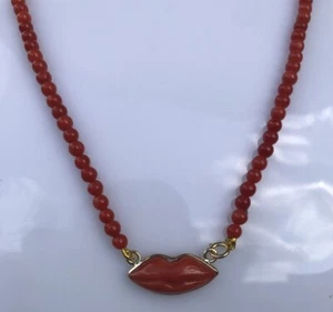 Bocca/Labbra Collana In Corallo Rosso Oro 18kt - Picture 1 of 5