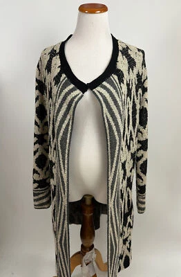 LUCKY BRAND Beige Negro Largo Plumero Cárdigan Suéter Mezcla Algodón Mujer M Foto 1 de 4