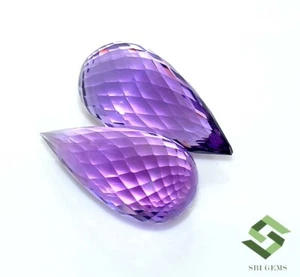 Natural Amethyst Tear Drops Shape Pair 24x12 mm 40.42 Cts Faceted Loose Gemstone - Picture 1 of 7