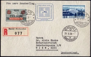 Schweiz 1938 Pro Aero Sonderflug Swissair Zürich St. Gallen Wien Reko-Brief/ 577 - Bild 1 von 2