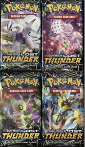 Pokemon (4) Sealed Packs Sonne und Mond: Verlorener Donner Komplett Art Set - Bild 1 von 1