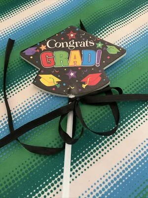 Graduation Unisex Congrats Grad Black Colorful Pick For Cake, Vases, Or Planters - Image 1 of 4