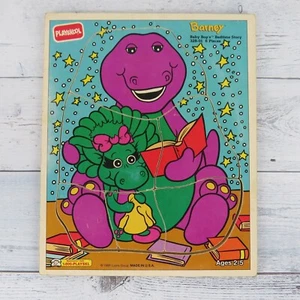Vintage Playskool Barney & Baby Bop's Bedtime Story 6 Piece Wooden Puzzle 1993 - Picture 1 of 14
