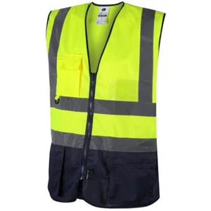 EXECUTIVE HI VIS VISIBILITY CONTRAST ID HOLDER SAFETY MOTORCYCLE VEST WAISTCOAT - Picture 1 of 9