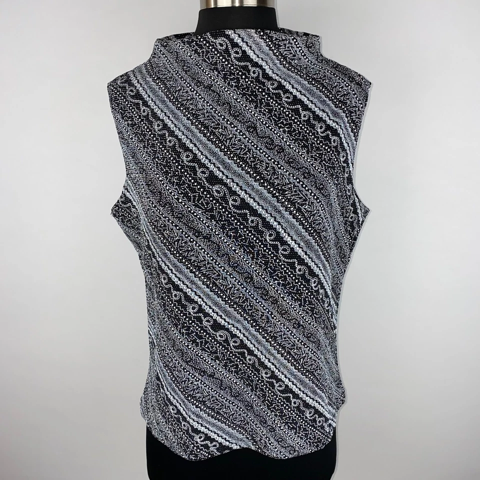 JKLA California Womens L Mock Neck Black White Silver Metallic Tank Top AU - Image 1 of 4