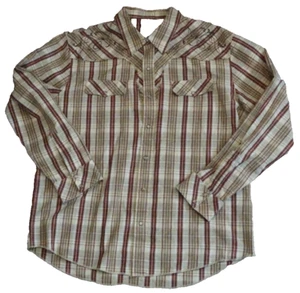 Tony Hawk Western Shirt Mens Large Brown Plaid Pearl Snap Up Long Sleeve Cowboy - Picture 1 of 6