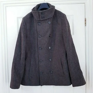All Saints Mens Coat Size 42 Hampton Cook Wool Tweed Pea coat / Overcoat Brown - Picture 1 of 6