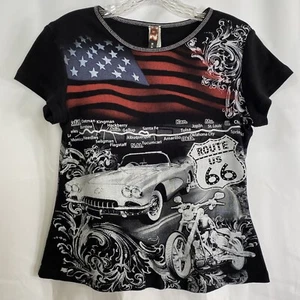 Big Bang Damen S Route 66 T-Shirt US Flagge Cabrio Motorrad Road Trip - Bild 1 von 5