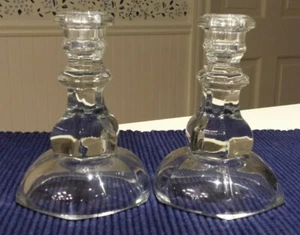 Vintage Beautiful Clear Glass Candle Holders, Tops Solid Glass, 1940's-50's - Picture 1 of 4