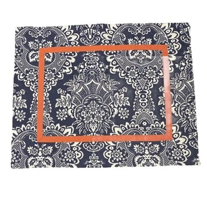 POTTERY BARN Pillow Cover Sham Blue White Baroque Orange Ribbon ELAINE 30”x24” - Picture 1 of 14