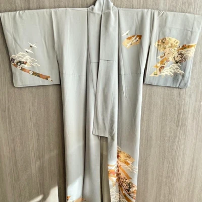 Japanese kyoto beautifulKimono yukata white  height65.55inch width23.22inch - Image 1 of 4