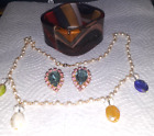 Fantastic Retro MOD Bangle + Pretty Colorful Necklace+ Beautiful Vtg Earrings