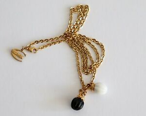 JUST CAVALLI Necklace |Black Onyx & White Agate Gold Tone Acorn Pendant Necklace