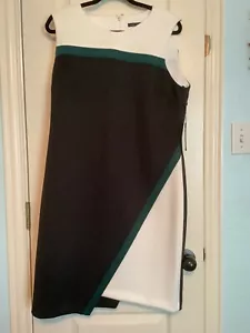 Tommy Hilfiger Shift Dress Womens 16 Black White Green Strip Back Zip Sleeveless - Picture 1 of 5