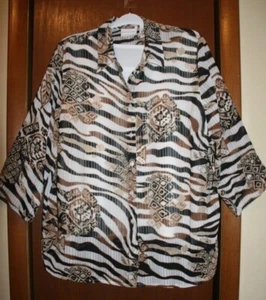 ALFRED DUNNER BLOUSE 2 PIECE BLACK BROWN TAN & CREAM ZEBRA-ISH SIZE 20W - Picture 1 of 12