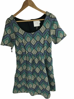 Anthropologie HD in Paris Hollyhock Dress Scoop Neck MP Petite 4 Green Dots - Image 1 of 4
