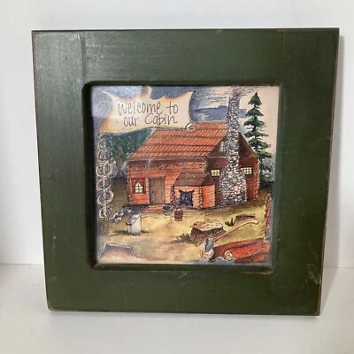 小屋水彩图片欢迎来到我们的小屋木框绿色 8 x 8 — 第 1/4 张图片