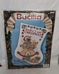 Vtg Bucilla Baby's First Christmas Stocking Cross Stitch Kit Daisy Kingdom 83041 - Picture 1 of 6