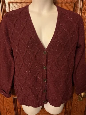 Cárdigan EDDIE BAUER Borgoña Cuello en V Tejido Diamante Lana de Cordero Cachemira SUÉTER, XL Foto 1 de 4