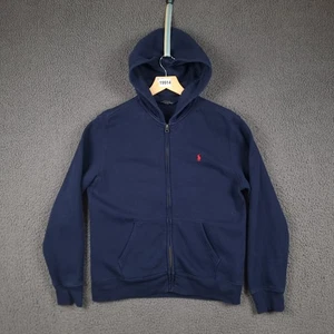 POLO RALPH LAUREN Hoodie Boys L Large Blue Navy Full Zip Sweatshirt Fleece Lined - Picture 1 of 9