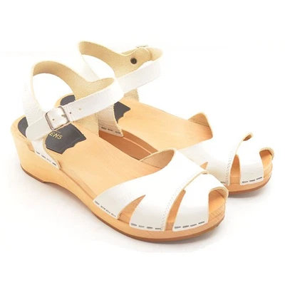 Womens Swedish Hasbeens Preppy Debutant Clog Sandals 35 / 5 White Leather Shoes - Image 1 of 4