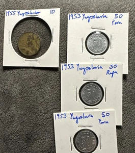 Lote de 4 monedas de Yugoslavia 1953 y 1955. Color plata. No magnético. Aluminio. - Imagen 1 de 12