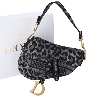Christian Dior Saddle Bag Handbag Gray Black Leopard Jacquard - Image 1 of 4