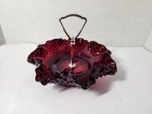 Fenton Ruby Red Hobnail Candy Dish With Handle - Picture 1 of 7