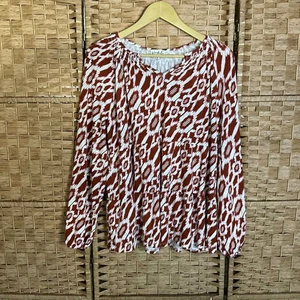 Wonderly Women's Tiered Boho Print Long Sleeve Blouse Top XL - Picture 1 of 7
