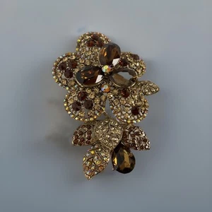 Vintage Brown Iridescent Borealis Huge Brooch Pin Gold Tone - Picture 1 of 7
