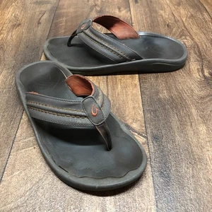 OLUKAI OLU KAI Brown Leather Sandals Flip Flops Hawaiian Slippers Thongs Mens 10 - Picture 1 of 9