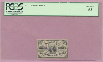 Fractional Currency, Third Issue 3c, Three Cents, FR-226, PCGS Choice New 63 - Image 1 of 2