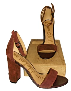 Sandalias Sam Edelman Yaro Borgoña Gamuza Tacón Bloque 8 M - Imagen 1 de 5