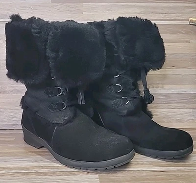 Botas de invierno Bass Stephanie 2012 negras de gamuza y piel sintética forradas talla 9,5 usadas en excelente estado Foto 1 de 4