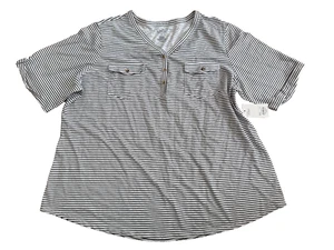 Croft & Barrow Mujer Talla Grande 2X Manga Corta Negro Blanco Rayas Utilidad Nuevo con Etiquetas Top - Imagen 1 de 6