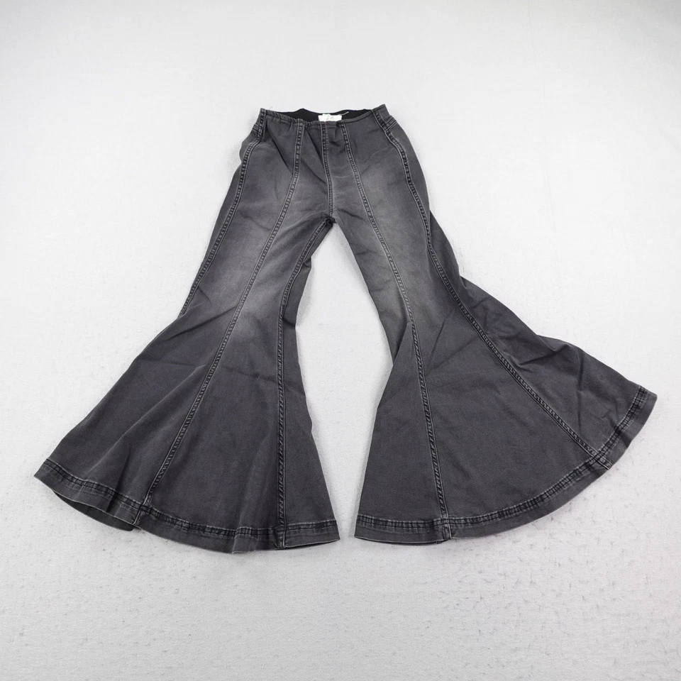Free People Pants Womens 24 Black Extreme Flare Bell Bottoms Boho Faded Stretch - Image 1 of 4