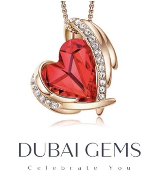 Rose gold finish ruby heart and created diamond necklace gift idea free postage  - Image 1 of 4