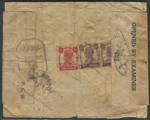 India Stamps Used In Kuwait 1949 With Kuwait Censored Tape On Cover To India Cover
