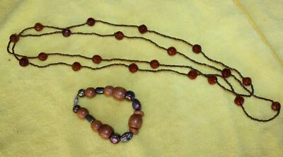 Bisutería Mujer 30" Color Ámbar Collar Cuentas + Pulsera Cuentas y Madera Foto 1 de 4