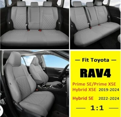 Conjunto completo de capas de assento de carro de couro sintético - Ajuste personalizado para Toyota RAV4 Prime SE - Imagem 1 de 4