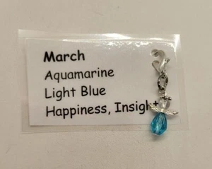 Guardian Angel March Birthstone Charm/ Zipper Pull; Aquamarine Handmade; GP; SP - Picture 1 of 3