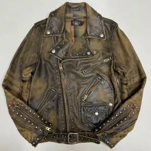 DOUBLE RL Ralph Lauren RRL Studded Biker Leather Jacket Size 2 Limited to 100 - Picture 1 of 9