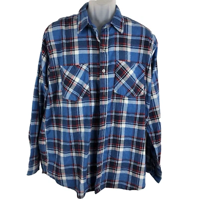 Haband Flannel Shirt Men's M Blue Plaid Long Sleeve work wear lumberjack - Image 1 of 4