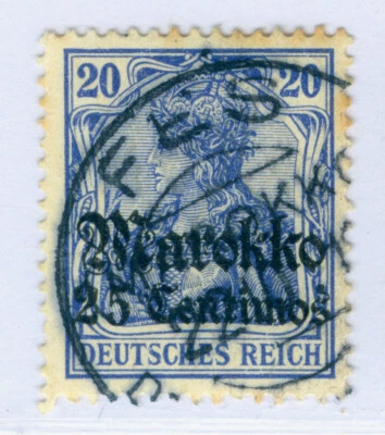 German Colonies - MOROCCO 1911 25c /20pf blue Sc# 48  "FES" DP cancel - Image 1 of 2