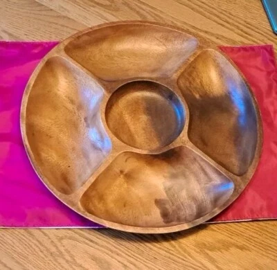 Crate & Barrel #438-924 Tondo Acacia Wood 5 Part 13" Server Chip Veggies Platter - Image 1 of 4