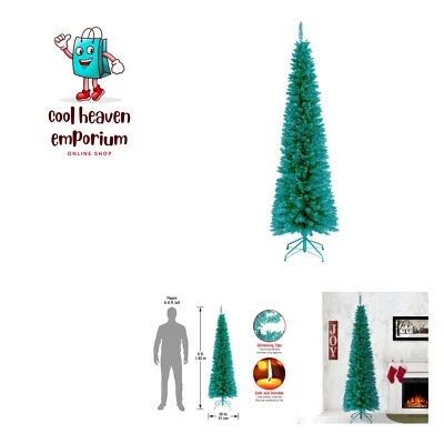Artificial Christmas Tree, Turquoise Tinsel, Includes Stand, 6 feet - Image 1 of 4