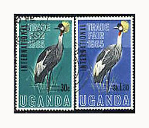 Uganda, Sc #95-96, USED, 1965, CROWNED CRANES, BIRDS