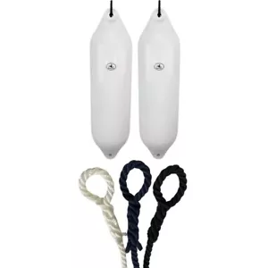 2 x HURRICANE Boat Fenders: White PM06 - FREE SPLICED END 10MM ROPE - Picture 1 of 2