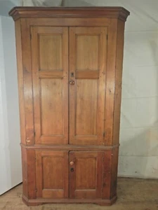 Antique Primitive Corner Cupboard Cabinet Panel 4 Door Pine Rustic - Picture 1 of 22